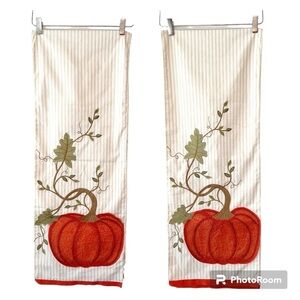 Pier 1 Imports Pumpkin Stripe Embroidered Table Runner